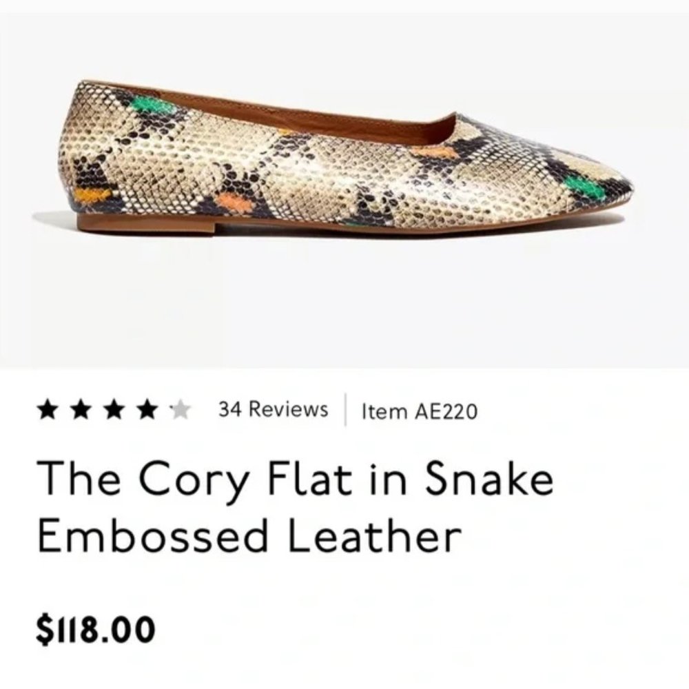MADEWELL The Cory Flat in Snake Embossed Leather women size 9